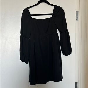 Classic Black Square-Neck Long Sleeve Dress